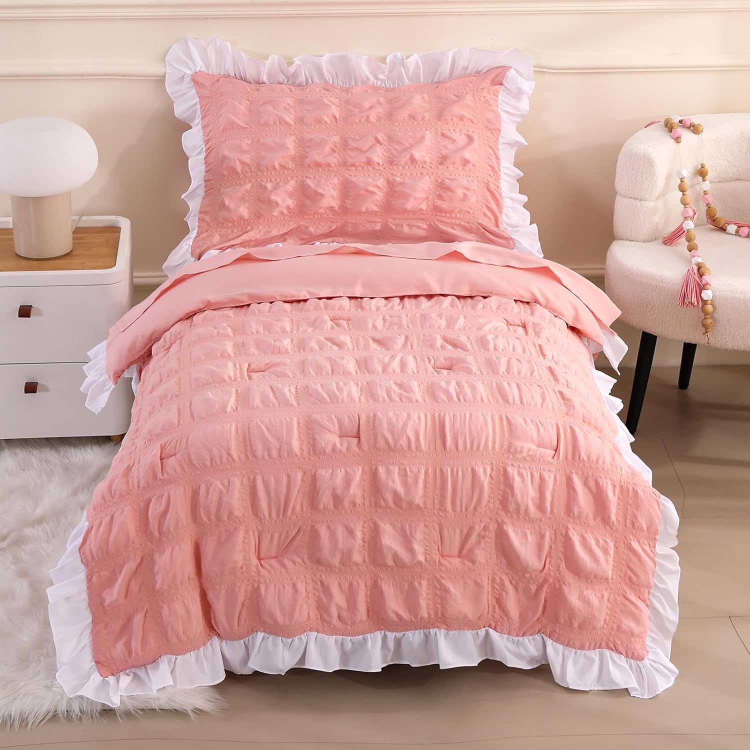 Wowelife Pink Toddler Bedding Set for Girls, 4 Pieces