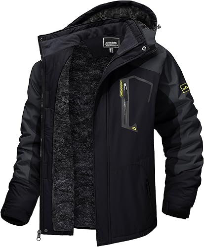 TACVASEN - Chaquetas de esquí de invierno para hombre, abrigos de vellón impermeables con aislamiento térmico para snowboard, parka con capucha