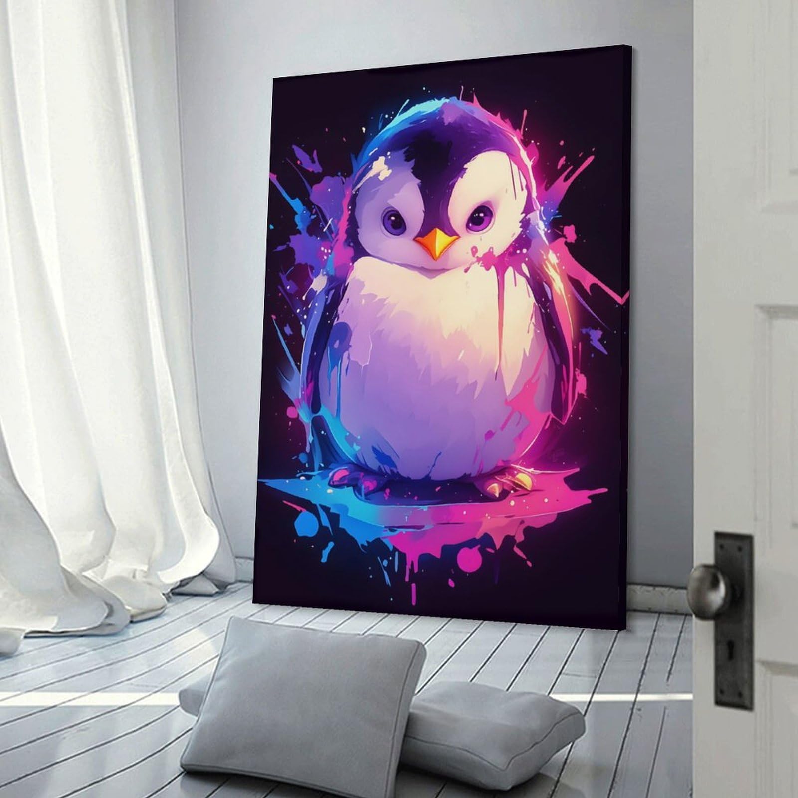 Junmoney Penguin Paint Splatter Home Decor Wall Art 24x36inch(60x90cm), for Gallery Wall Layouts in Home Or Office, A Versatile Canvas Print for Layering