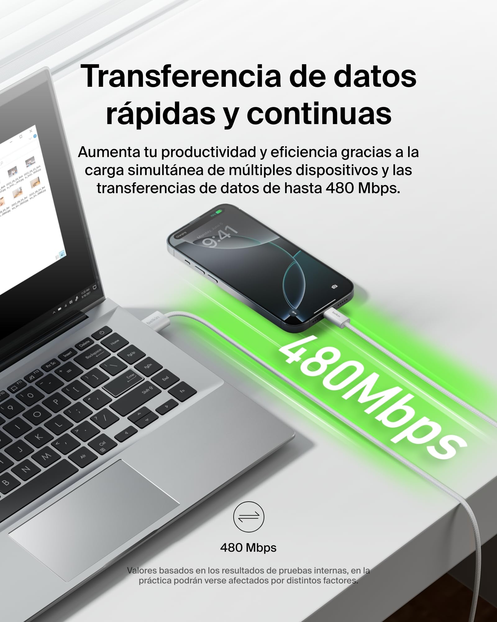 Belkin Paquete de 2 Cables Trenzados USB-A a USB-C de 1,5 m (15 W), carga rápida, cables de alimentación flexibles USB tipo C para iPhone 17 y 16, Galaxy S25, Pixel 10, iPad Pro y otros, Blanco