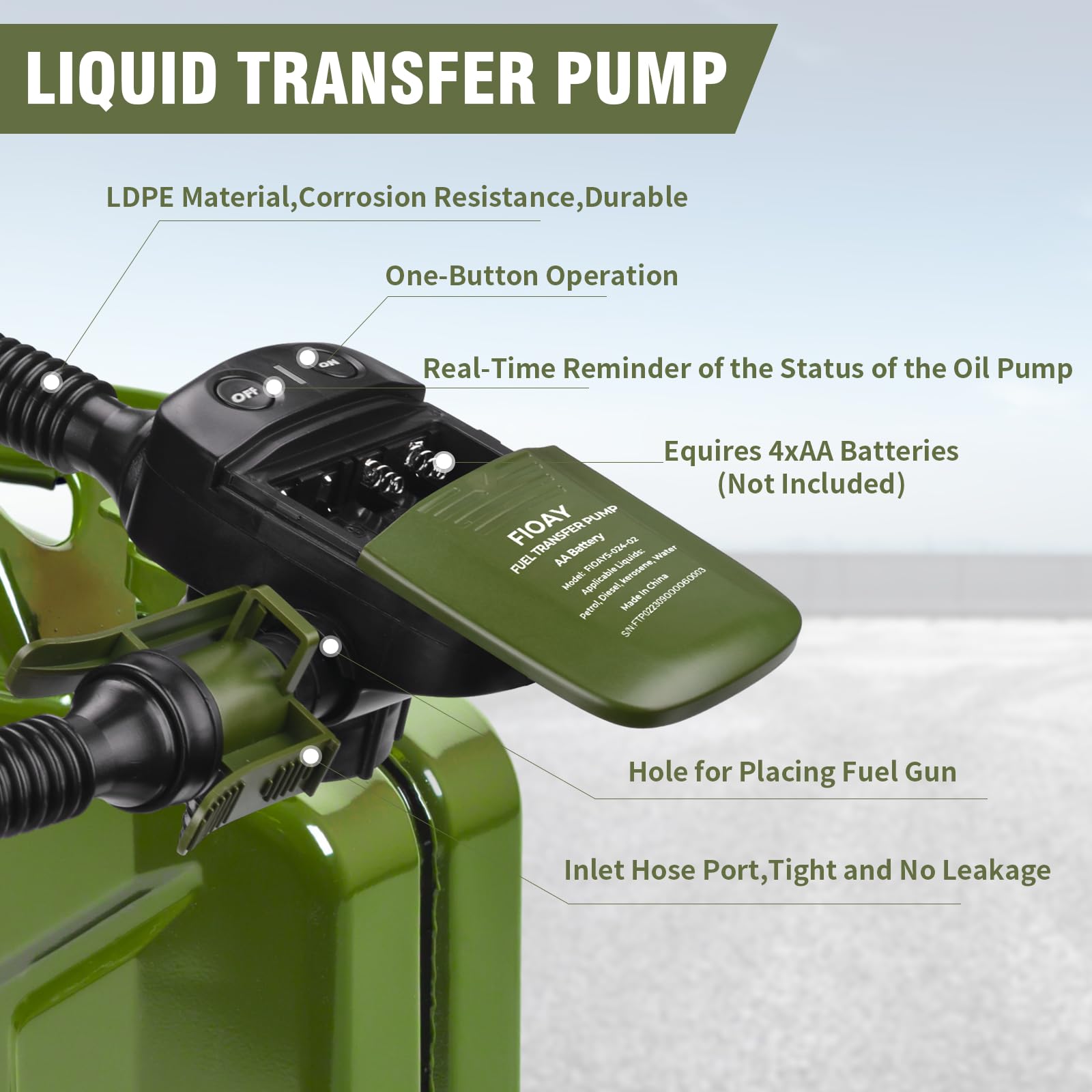Pompe à Carburant électrique 2.4 GPM – Avec Arrêt Automatique, 3 Adaptateurs Réservoir, Tuyau 99 Cm, Pour Essence, Diesel, Eau