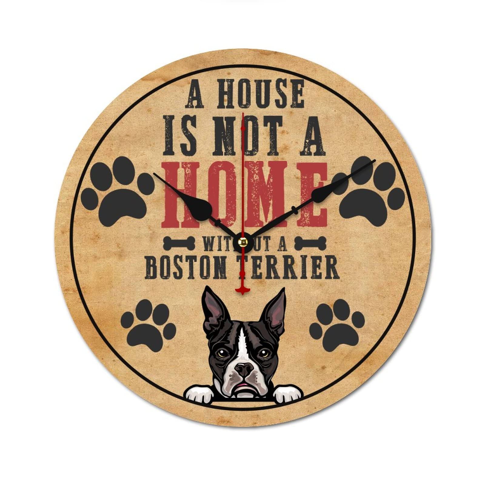 WengBeauty A House Is Not A Home Without A Boston Terrier Clock New Home Owner Gift Wall Clock Easy to Read for Kitchen/Living Room/Bedroom 15"x15"