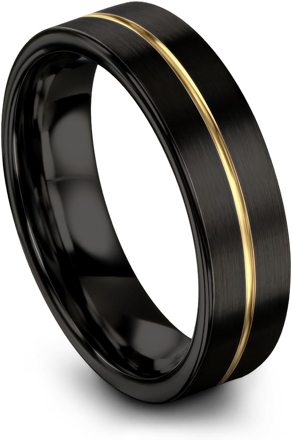 Tungsten Wedding Band Ring 8mm 6mm 4mm for Men Women 18k Yellow Gold Plated Flat Cut Black Grey Brushed Polished