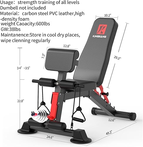 Miniatura 6 de Adjustable Weight Bench,Utility Workout Bench Foldable Incline Decline Benches for Home Gym Full Body Workout,Load 600LBS
