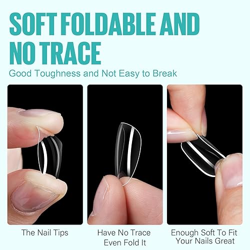 Miniatura 2 de TOMICCA 504 puntas de uñas cuadradas cortas, uñas postizas transparentes de cobertura completa, uñas postizas acrílicas a presión, puntas de gel