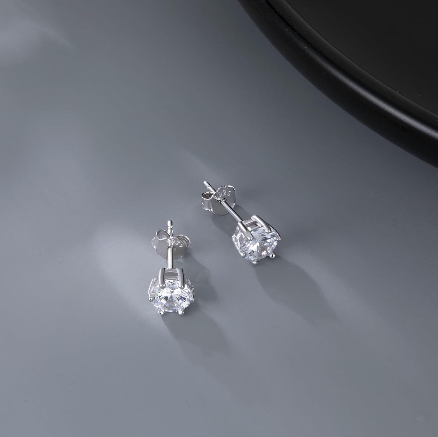 SLUYNZ Solid 925 Sterling Silver Sparkling Cubic Zirconia Stud Earrings for Women Teens Round CZ Stud Earrings 5MM/6MM/7MM Simulated Diamond Studs - Image 3