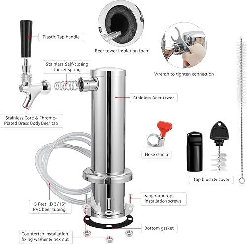 Miniatura 2 de MRbrew Torre de cerveza de barril de un solo grifo, instalación de encimera y Kegerator, grifo de cerveza de núcleo inoxidable de acero inoxidable 3