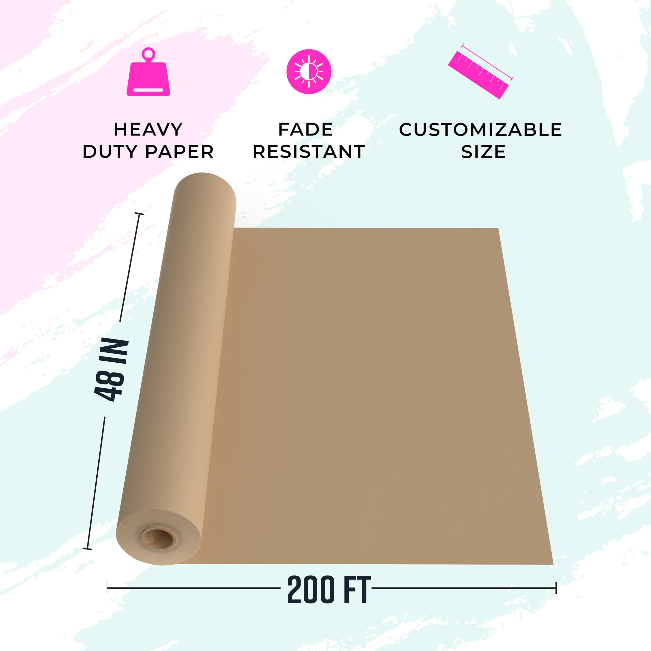 Bryco Goods Papel de embalaje kraft marrón de 48 x 2400 pulgadas, fabricado en Estados Unidos, versátil para diferentes proyectos de arte y manualidades, fija tus notas de trabajo o escuela, crea un