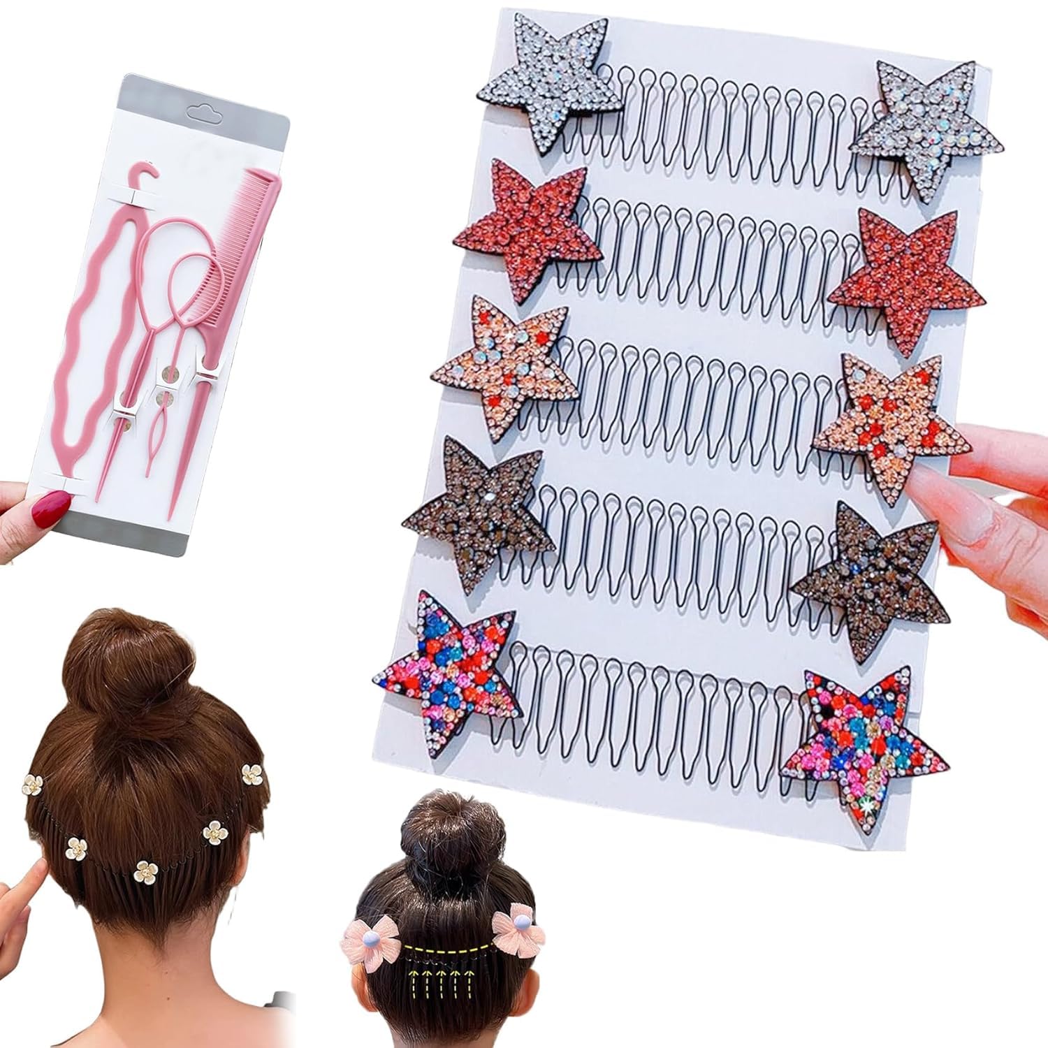 5 Stück Unsichtbare Haarspangen Mit Strass-Stern – Dehnbarer U-Kamm Für Dünnes & Dickes Haar