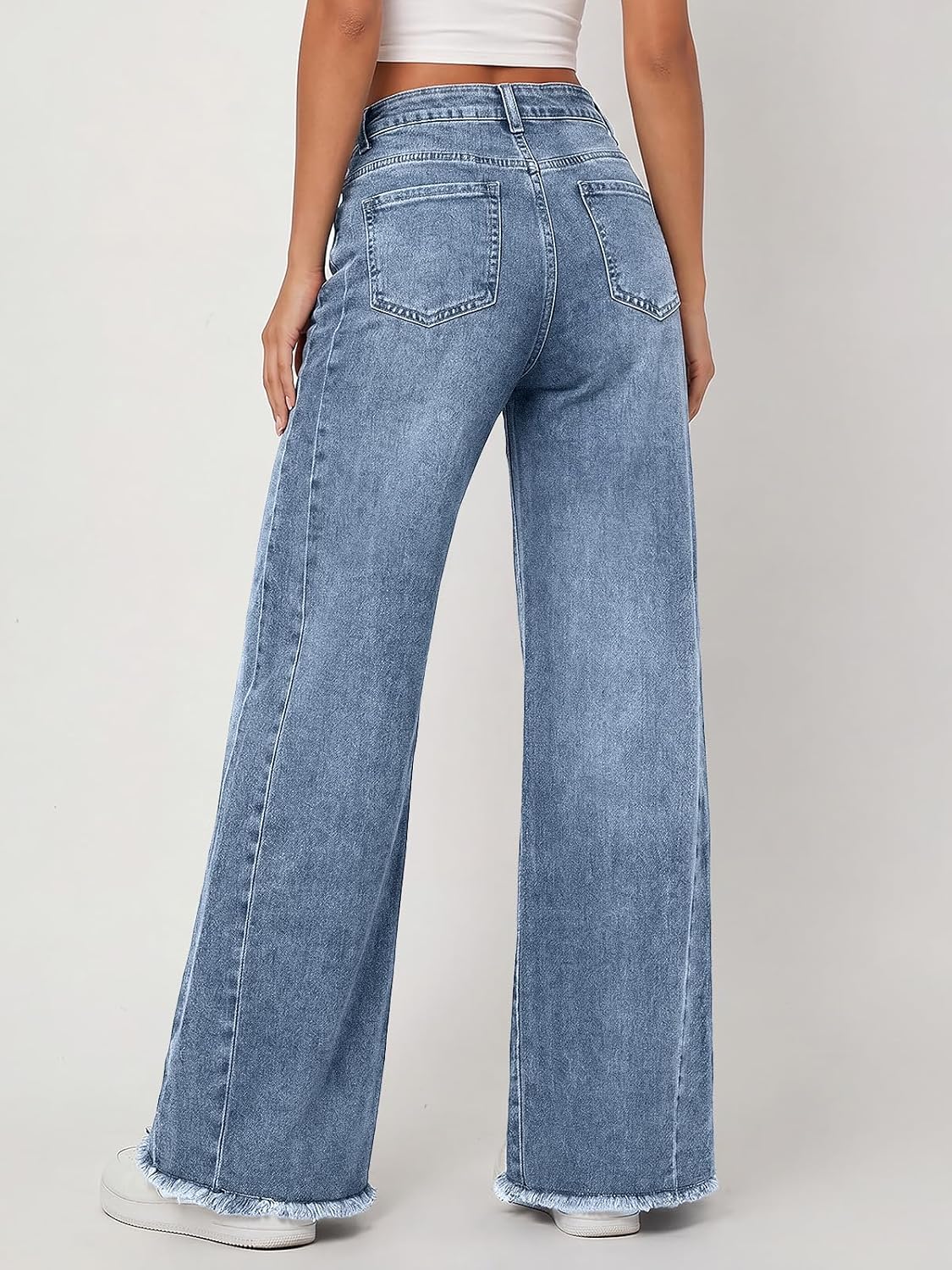 Trendy Queen Women's Wide Leg Jeans, Relaxed Loose with Raw Hem Pants image 4
