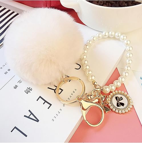 Miniatura 2 de Linda funda protectora de silicona con llavero con pompón y correa de perlas para niñas, compatible con Apple Airpods 1 y 2