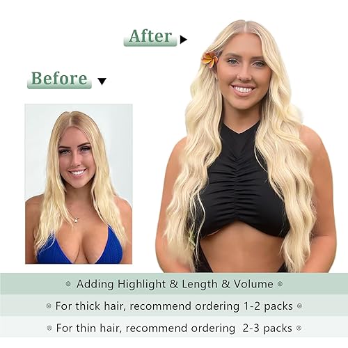 Miniatura 4 de Extensiones de cabello humano real con clip, de 14 pulgadas, color rubio decolorado, extensiones de cabello humano lacio y grueso, doble trama, 3.7