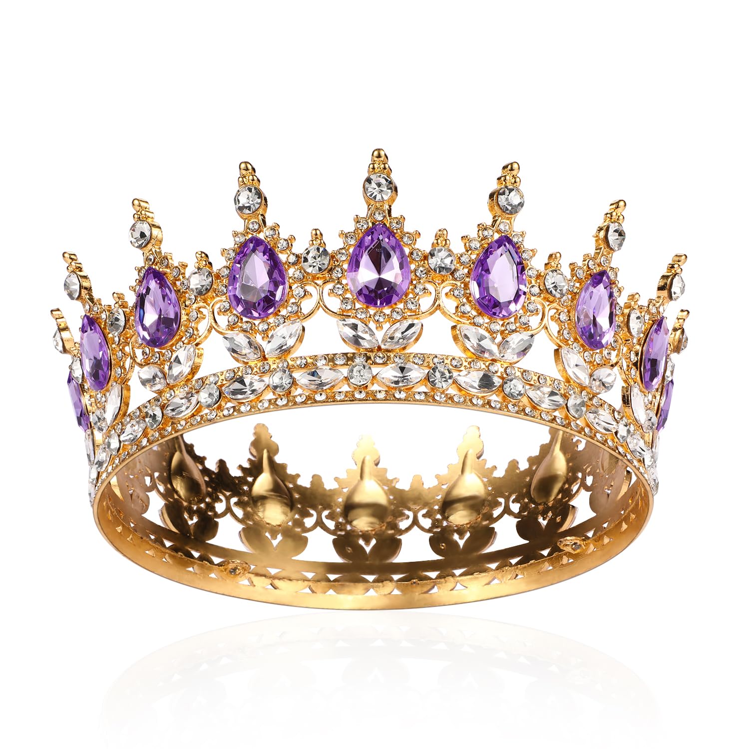 Vinjewelry Full Round Girls Bridal Crown Crystal Baroque Tiaras Sparkly Rhinestone Princess Carnival Headdress Jewelry Queen Costume Wedding Prom