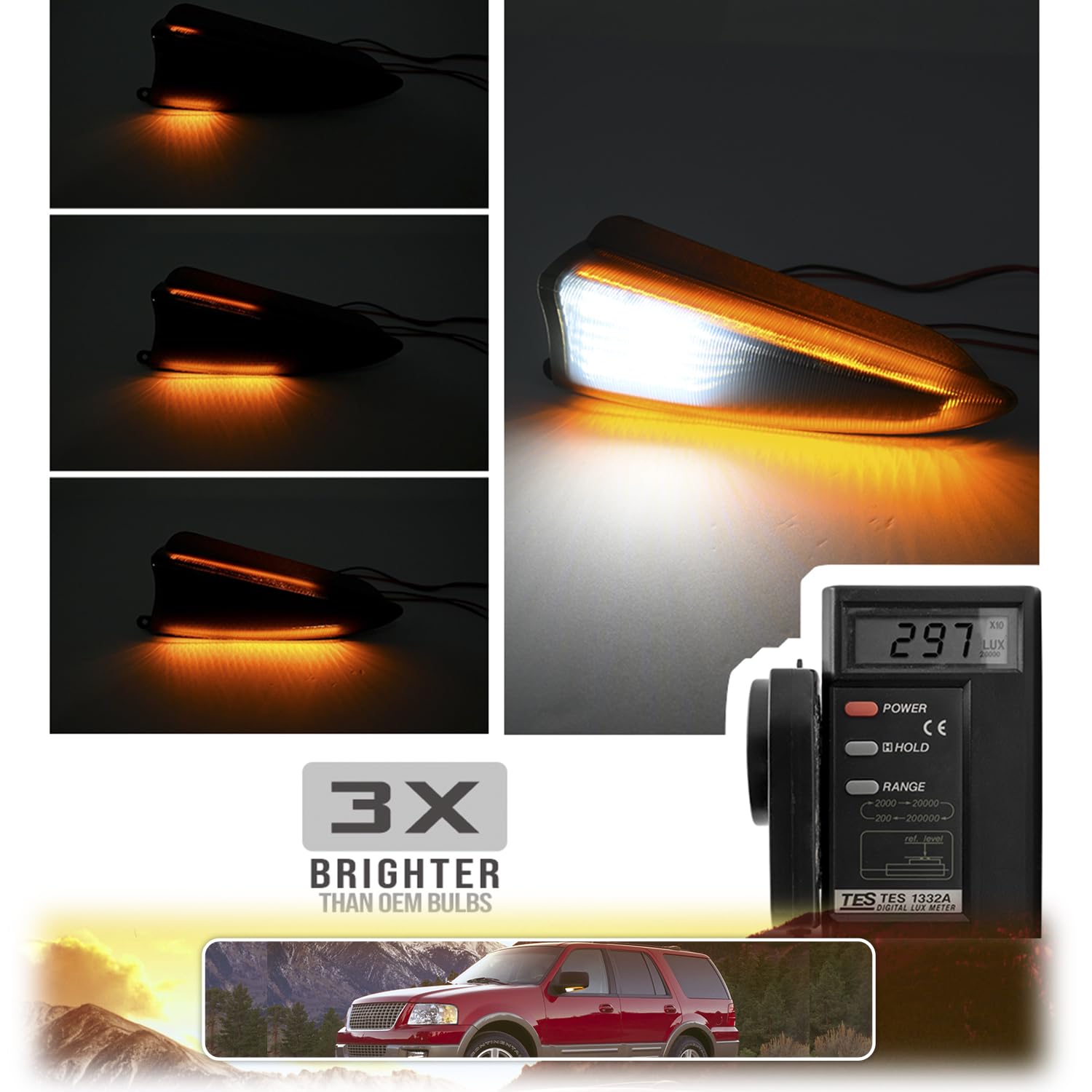 AUTOXBERT Amber LED Side Mirror Turn Signal Light For Ford F150 2004-2014 | Smoked Lens, Sequential Flow, Plug & Play - View #2