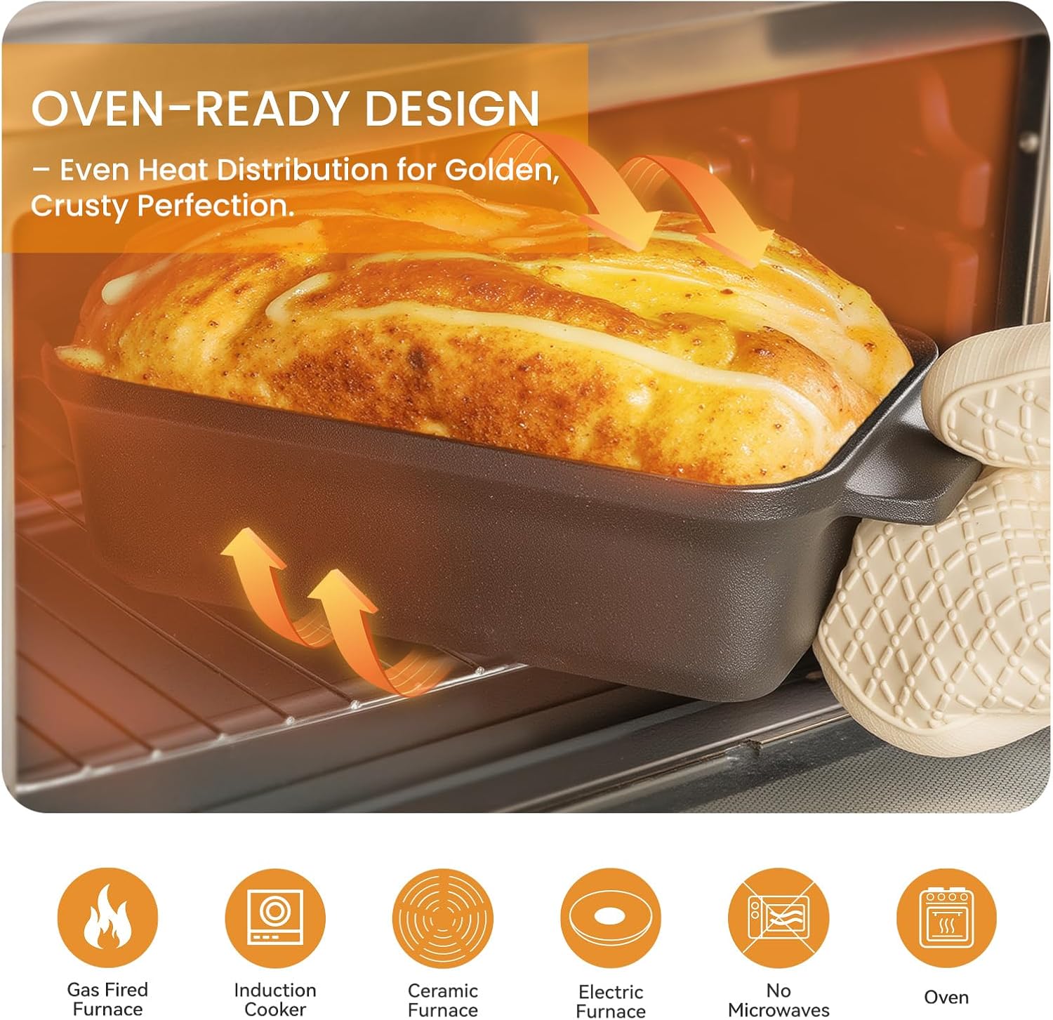 Cast Iron Duct Oven for Sourdough Bread baking, 9×5 Loaf Pan with Lid, Bread Pans for Homemade Bread, 2 in 1 Dutch Oven Pot with Lid, Pre-Seasoned (4.5 QT)