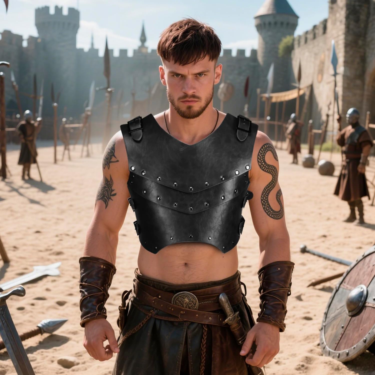 Viking Leather Chest Armor Men Medieval Renaissance Retro Knight Warrior Body Vest for Cosplay Halloween Costume - Image 5