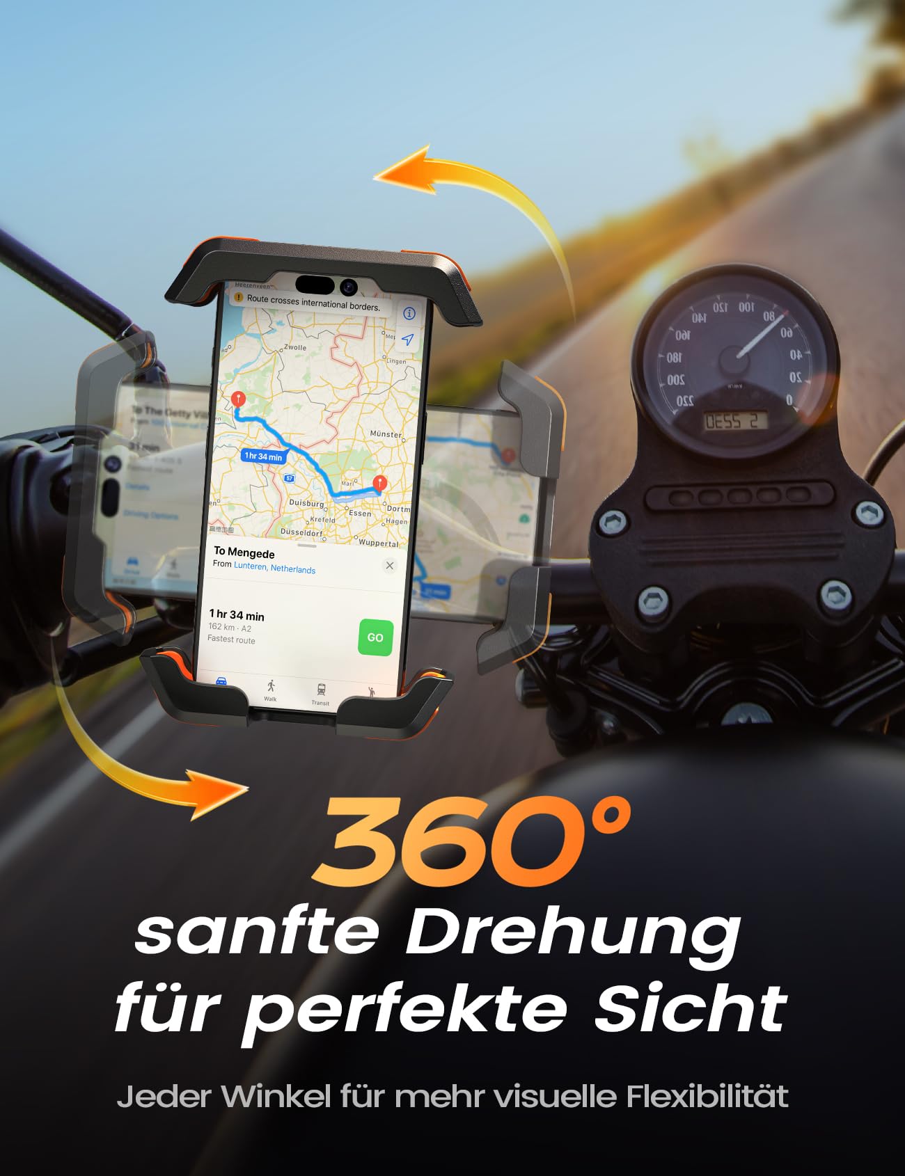 Universal Motorrad Handyhalter【Doppelt Vibrationsgedämpft】 Handyhalterung Fahrrad, 360° Drehbar Lenker für iPhone 17 16 15 Pro/Samsung S24 Ultra (4,7-7,2'' Smartphone)