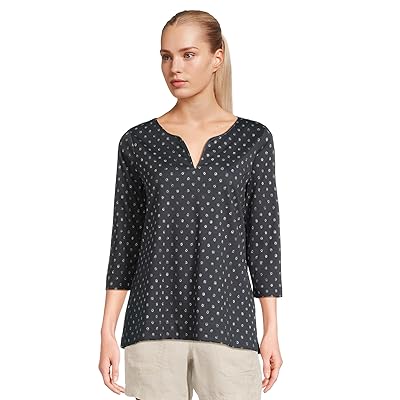 L.L.Bean Pima Tops Split Neck Tunic 3/4 Sleeve Print Women