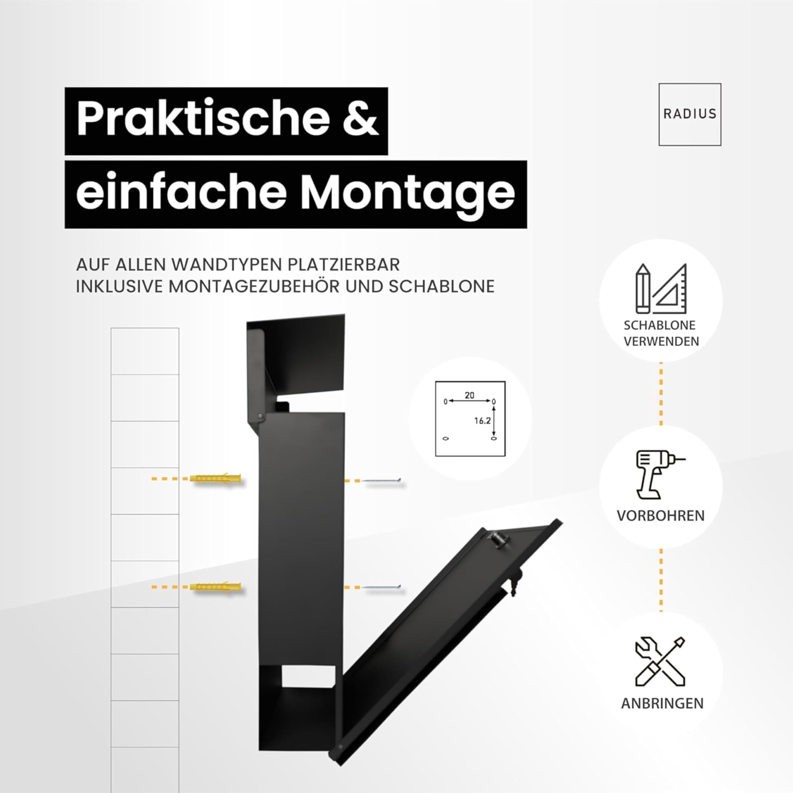Radius Designer Briefkasten Letterman 6 Anthrazit, personalisierte Lasergravur - wetterfester pulverbeschichteter Stahl - mit Zeitungsfach - inkl. Montageset - 10 Jahre Funktions- & Korrosionsgarantie