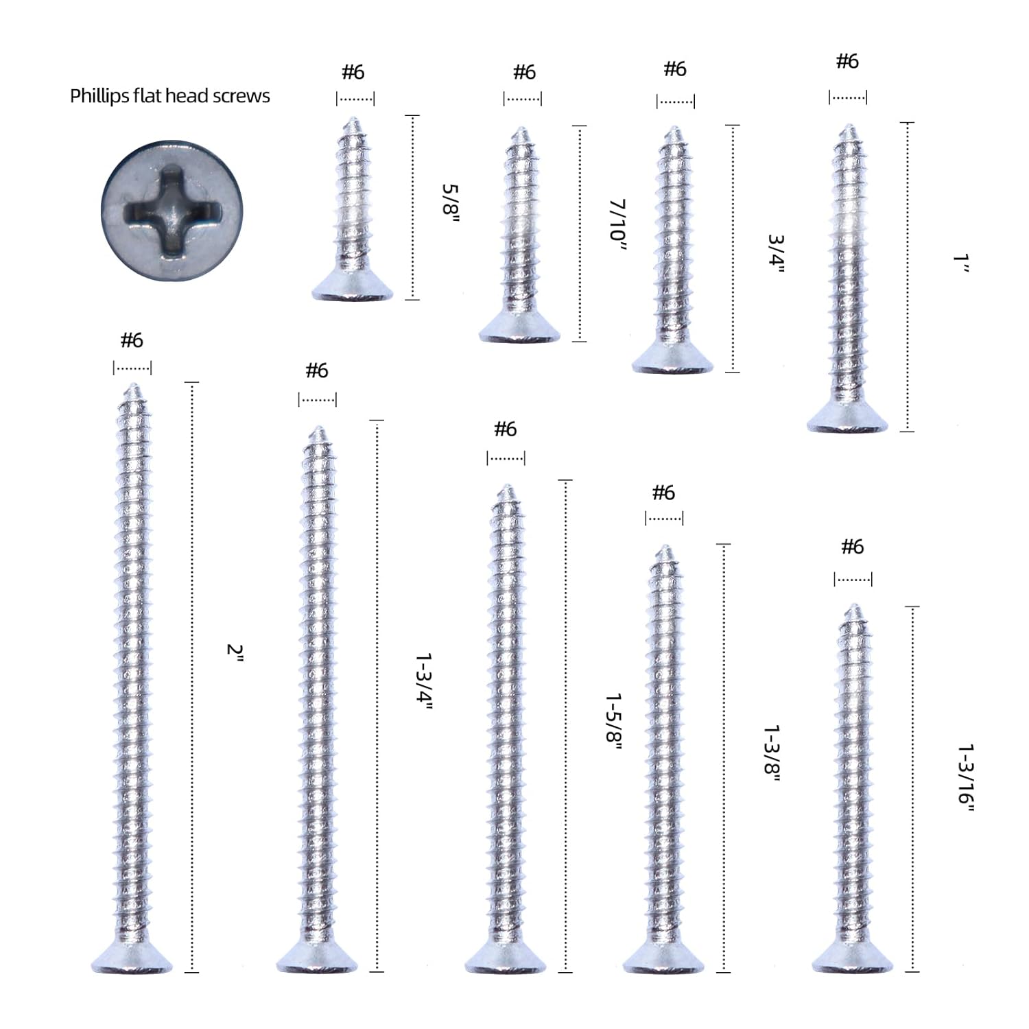#6 x 2" Stainless Flat Head Phillips Wood Screw, 100 pcs, 18-8 (304) Stainless Steel Screws by NIANXIHAN (M3.5 x 50mm)