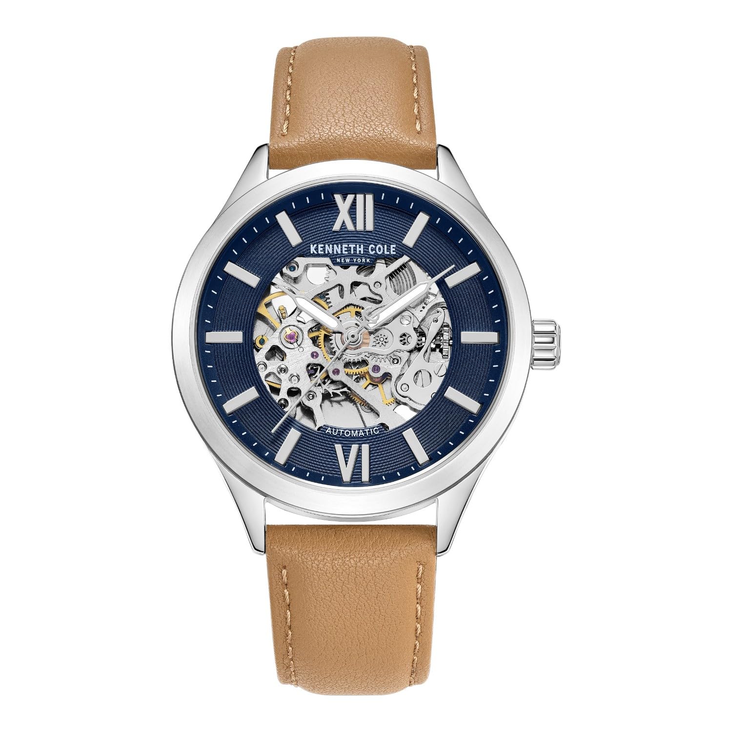 Automatic Blue Round Dial Men's Watch | Genuine Leather Strap Material | Watches for Man Analog - KCWGX0103801MNW-image-8