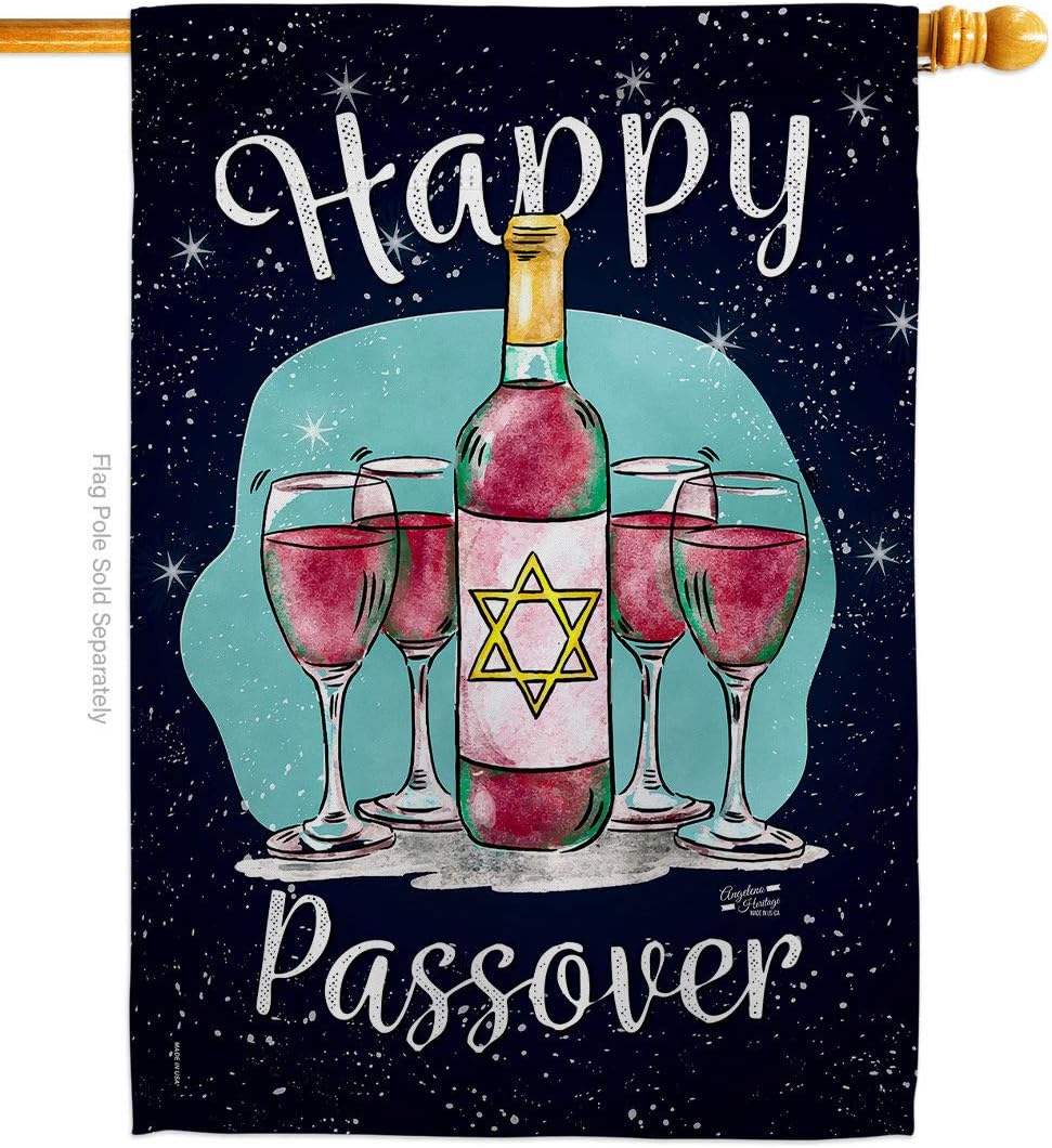 Happy Passover House Flag Religious Wine Celebration Festival Holiday Jewish Hanukkah David Small Decorative Gift Yard Banner Made In USA 28 X 40