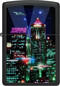 Zippo Cyber City Design Black Matte Pocket Lighter