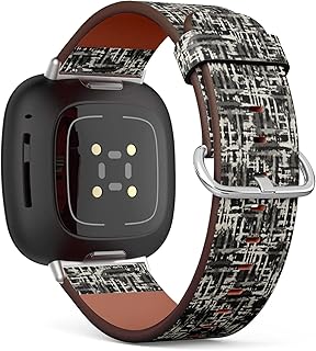 CJBROES Replacement Leather Watch Band, Compatible with Fitbit Versa 3 and Fitbit Sense of Wristband Bracelet Accessory - Monochrome Motif Grunge