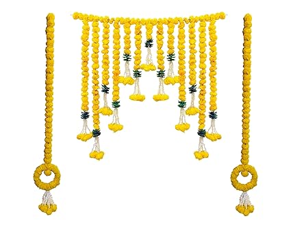 SHREYA-FASHION Artificial Marigold Flowers Garlands Hanging Door Toran, Doorway For Diwali, All Festivals Special Events, Home, Office, Wedding Haldi Mehndi Party Decorations (3, 94 Cm)
