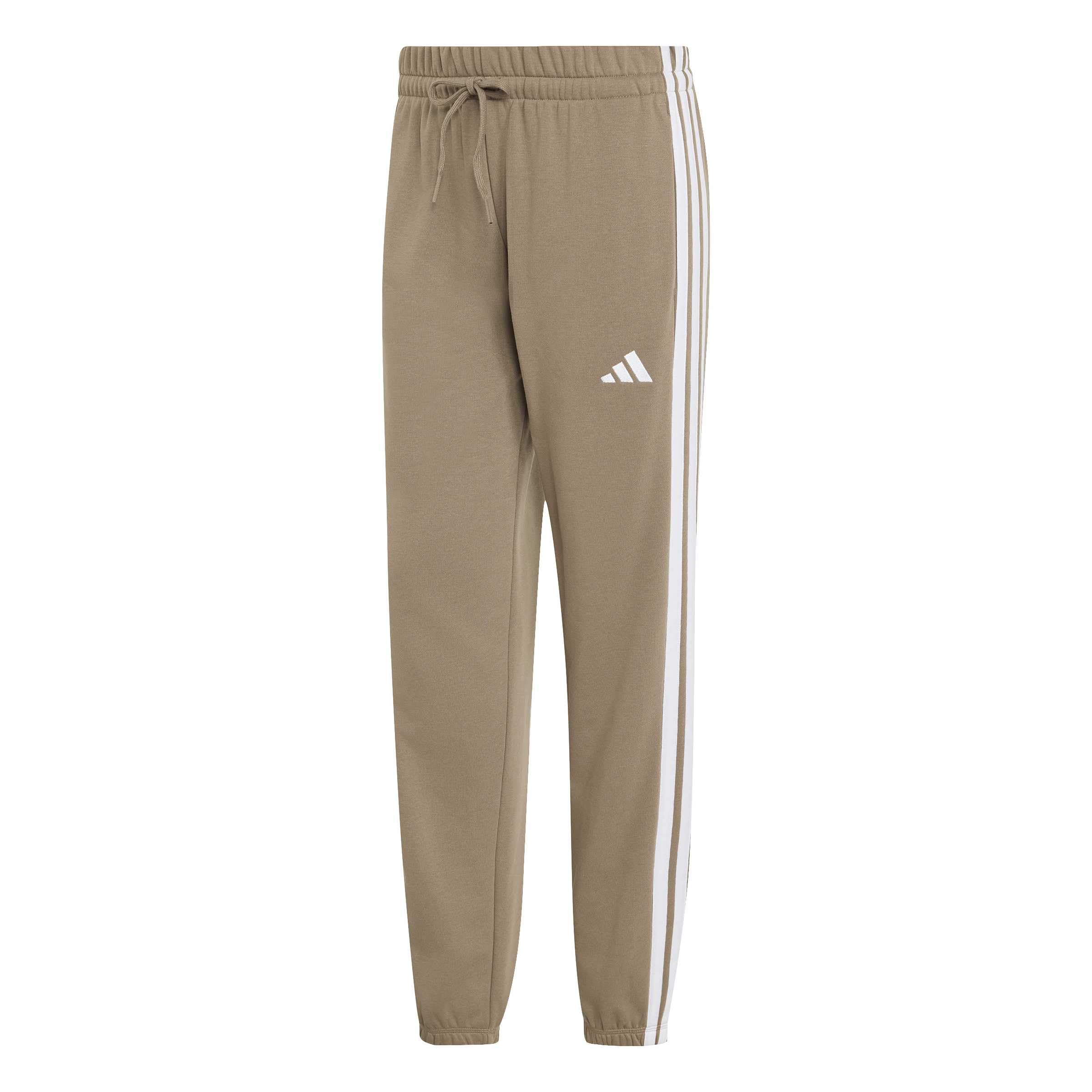 adidas Women's Essentials 3-Stripes French Terry Cuffed Pants, Khaki Six/White, XL