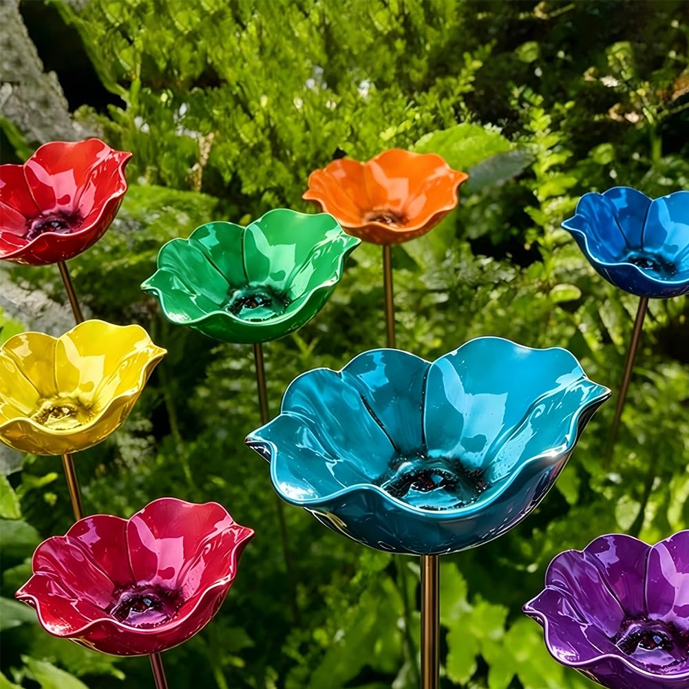 3 Stück Vogeltränke Blume, Metall Blumen Gartenstecker Vogeltränke, Dekorative Insektentränke Garten, Blumentränke für Vögel, Bienen, Schmetterlinge, Insekten (3 Stück-A)