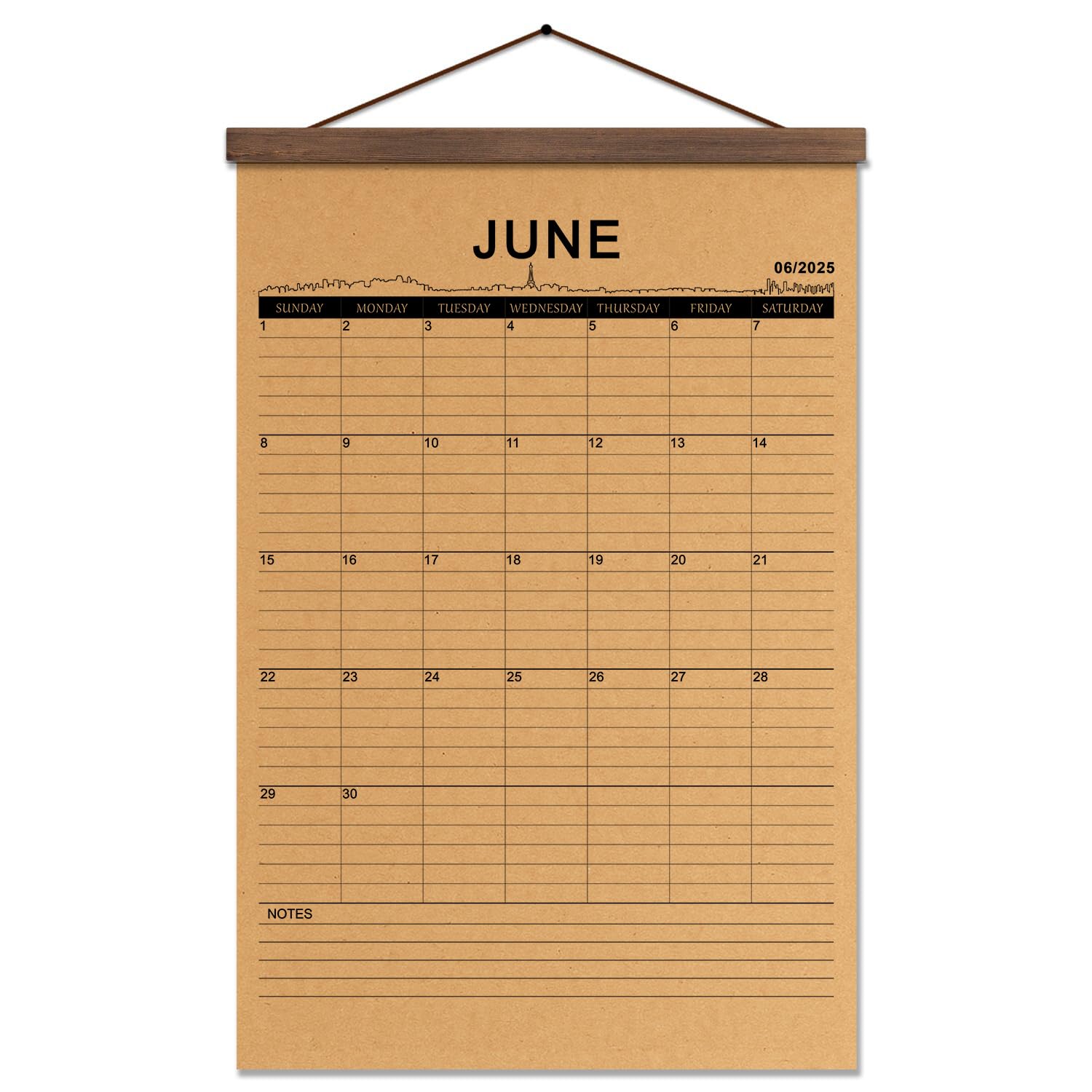 2025 Rustic Style Retro Calendar Planner Wall Desk Kraft Paper Monthly Calendar June 2025-November 2026 With Vintage Wood Frame 16.5x12''