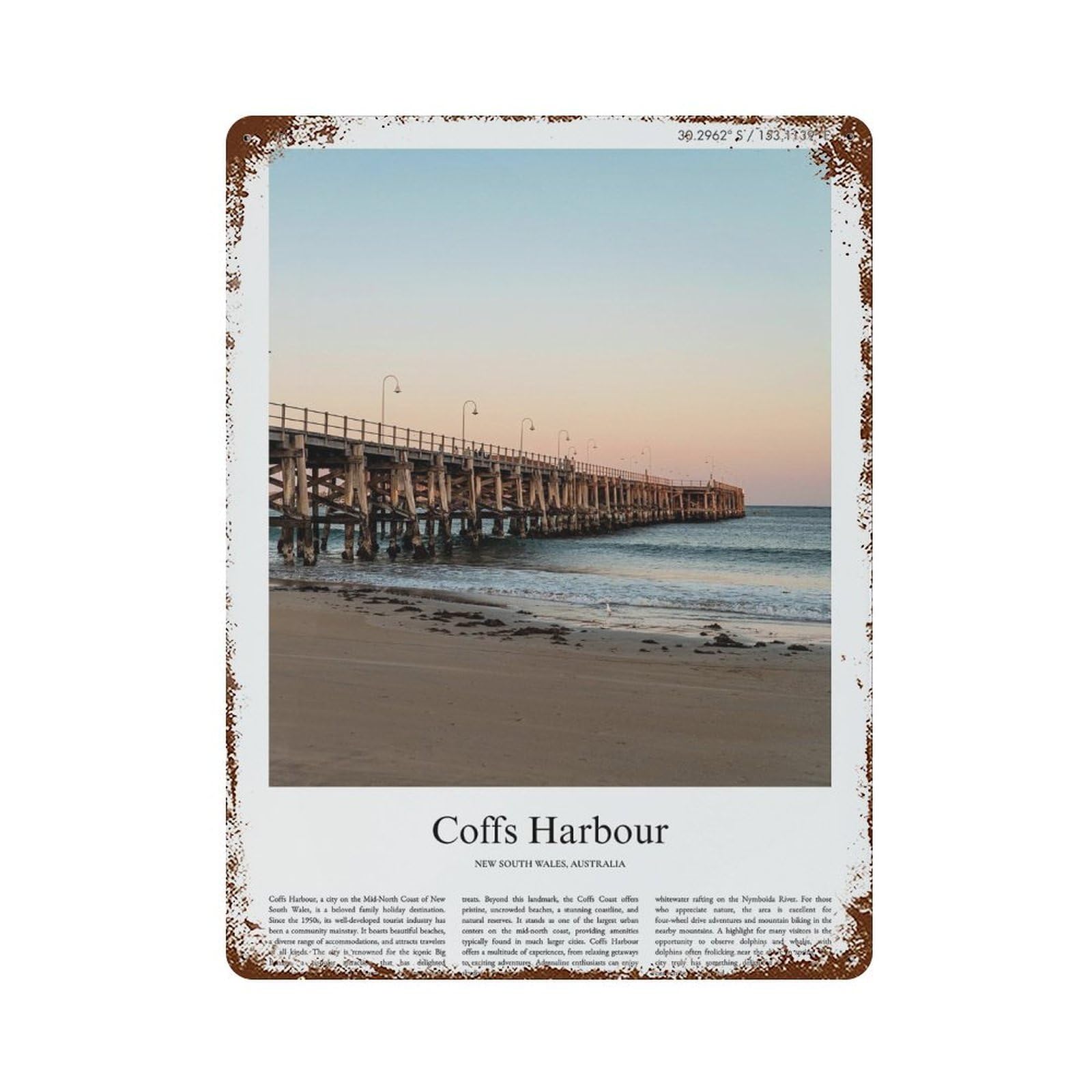xiaoxiaoshen Coffs Harbour New South Wales, Australia City Scenery Wall Decor Art Metal Tin Poster Modern Home Decor Art Home Bar Shop Decorations Vintage Sign 40x30cm