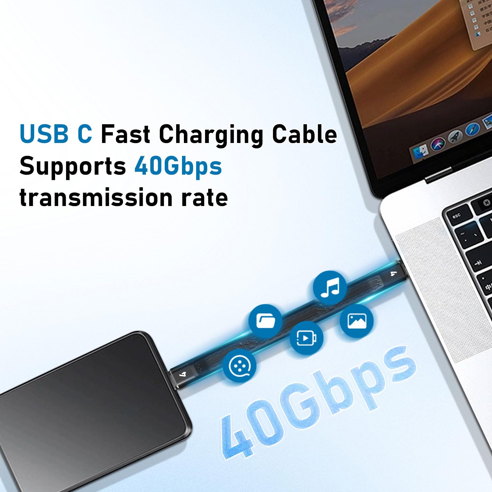 Gbformat Cavo USB C to USB C Corto 100W Maschio a Maschio Ricarica Dati Cavo Compatibile con Thunderbolt 4, Cavo USB Type C Corto 40 Gbps da 13cm Cavo Dati per Phone, Laptop