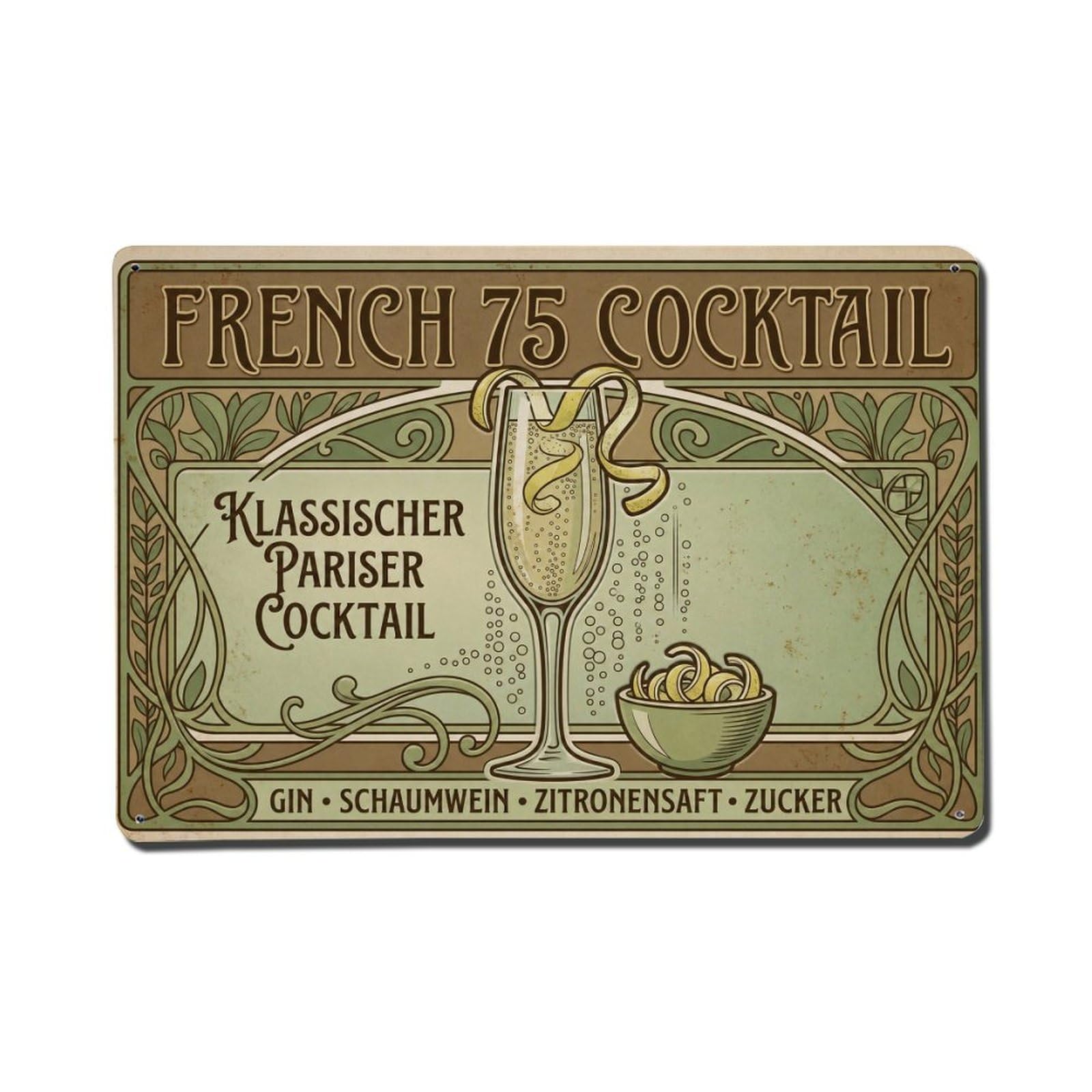 French Sparkling Wine Romantic Vintage Drink Recipe Mixology Metal Tin Sign Plaque Wall Decor for Cafe, Man Cave, Club Bar, Office, Home Garden Round Metal Poster 8x12Inch