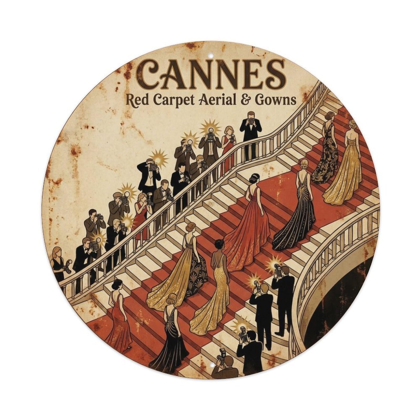 Red Carpet Aerial Gowns France Cannes Riviera Travel Metal Tin Sign