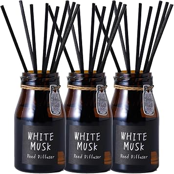 White Musk Diffuser Johns Blend Approximately 3 Months Supply, 140 mL, Set of 3, Room Fragrance, Aroma Diffuser, Stick, Air Freshener for Room Use