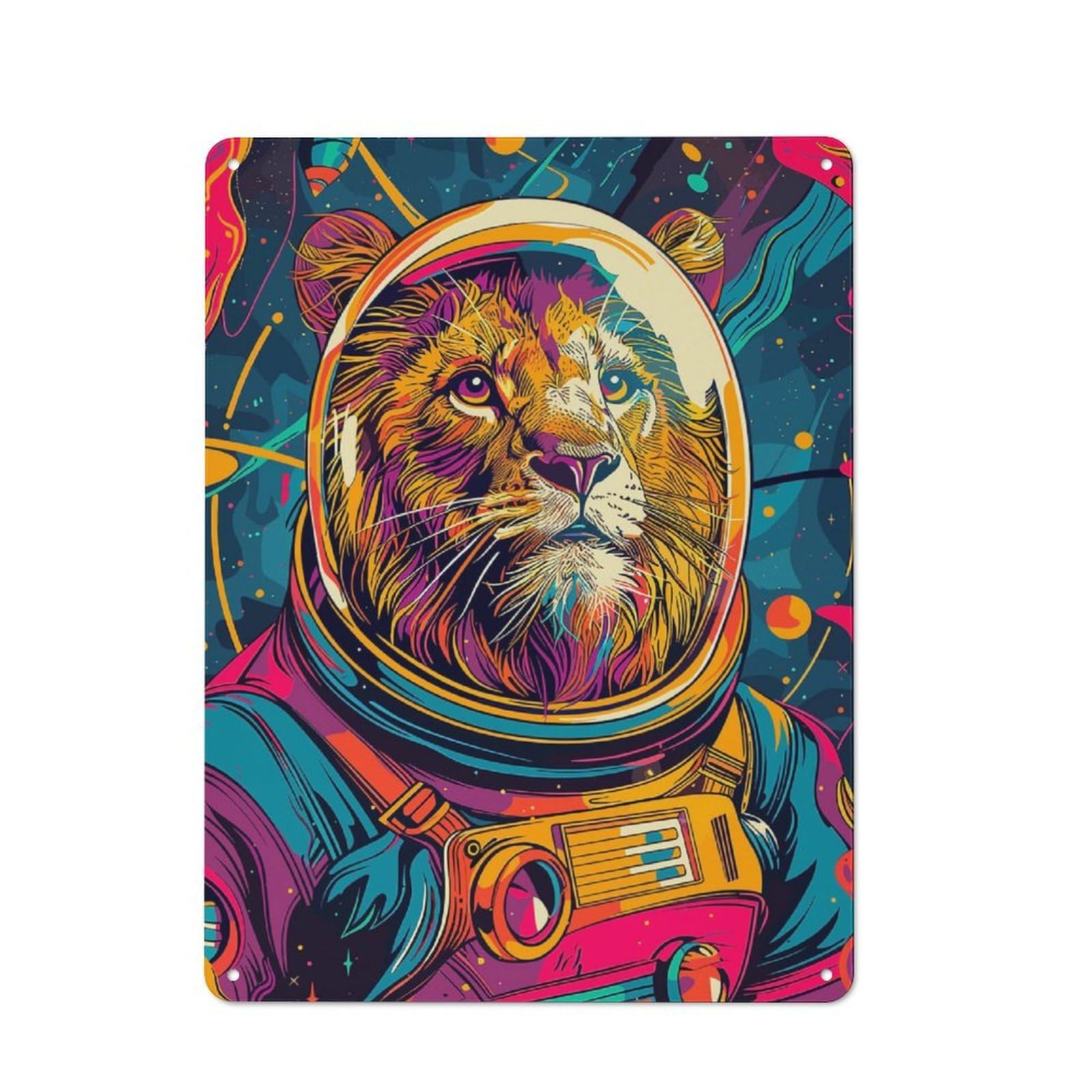 Junmoney Lion Astronaut Space For Man Cave Or Games Room, Retro Tin Sign 40X30cm, A Christmas Gift For People Styling Man Cave And Games Room