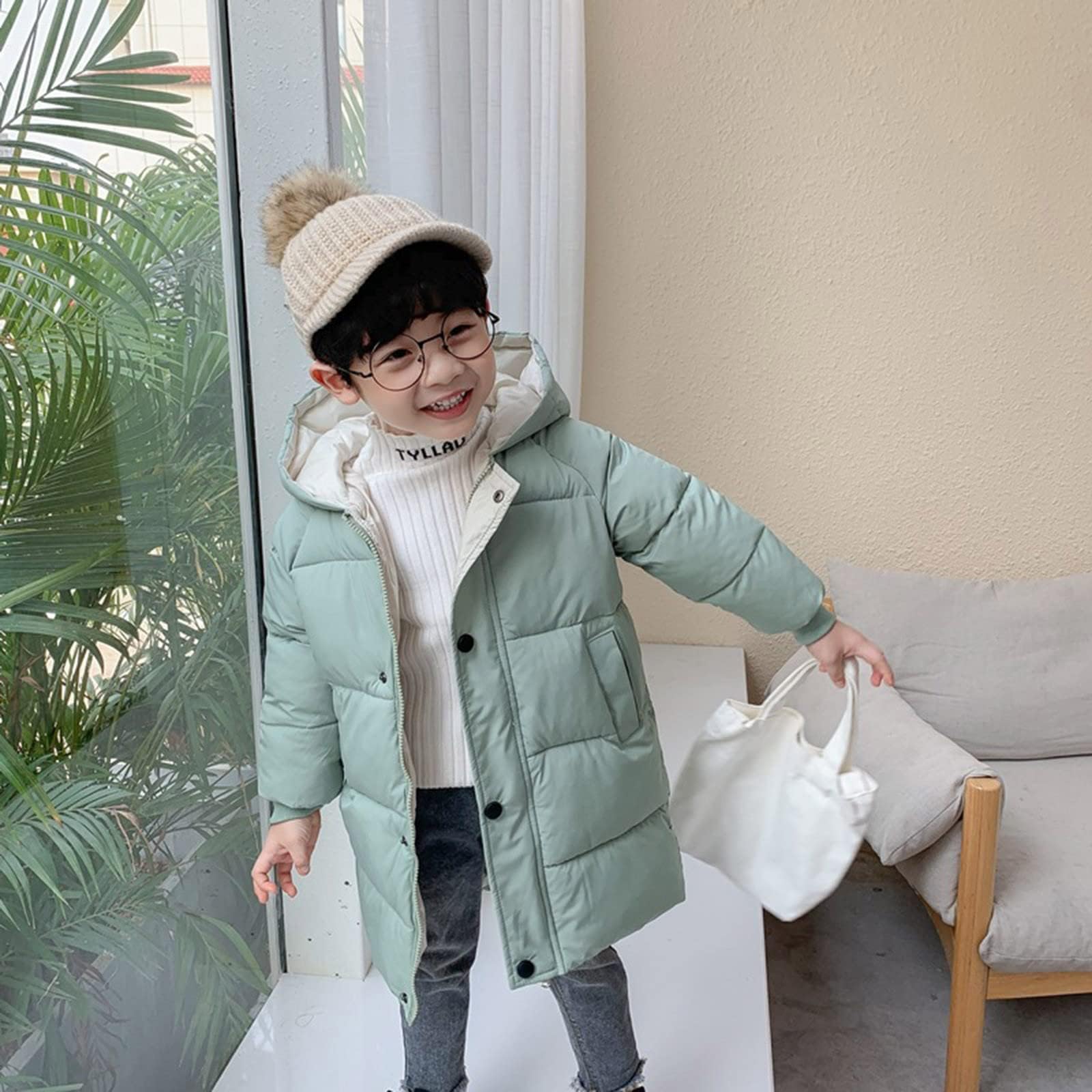 Winterjacke Mädchen Leichte Steppjacke Lang Winter Warme Daunenjacken Verdicken Einfarbig Niedliche Wintermantel Casual Softshelljacke Mit Kapuze Kinder Puffer Jacke Mit Reißverschluss 1-12 Jahre