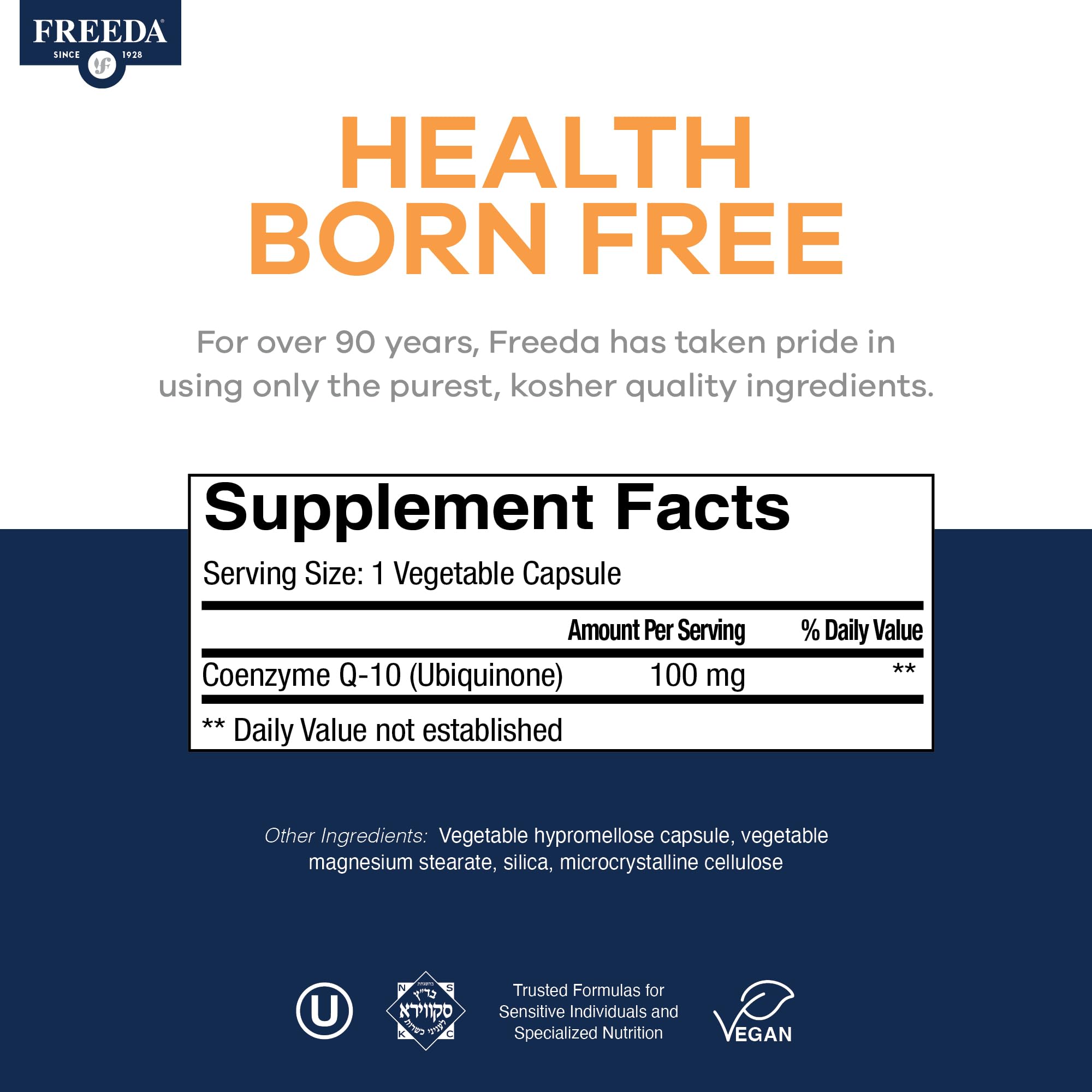 FREEDA CoQ10 100mg - Kosher Coenzyme Q10 Dietary Supplement for Cardiovascular Heart Health, Blood Pressure Support, Oral Gum Health, and Healthy Aging - Pure CoQ10 Capsules, 100 Count — Amazon image 4