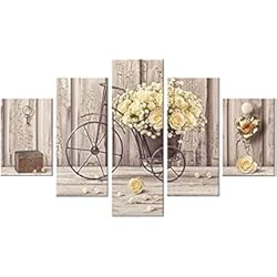 Paneles Decorativos Para Salon Lupia Vogue - Composición de 5 Cuadros de Madera para Pared, Rosas Amarillas, 66 x 115 cm