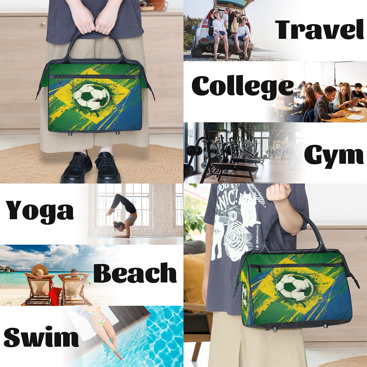 Bolsa de deporte con balón de fútbol, gimnasio, para hombres y mujeres, bolsa de viaje impermeable para fin de semana, bolsa ligera para equipaje de mano