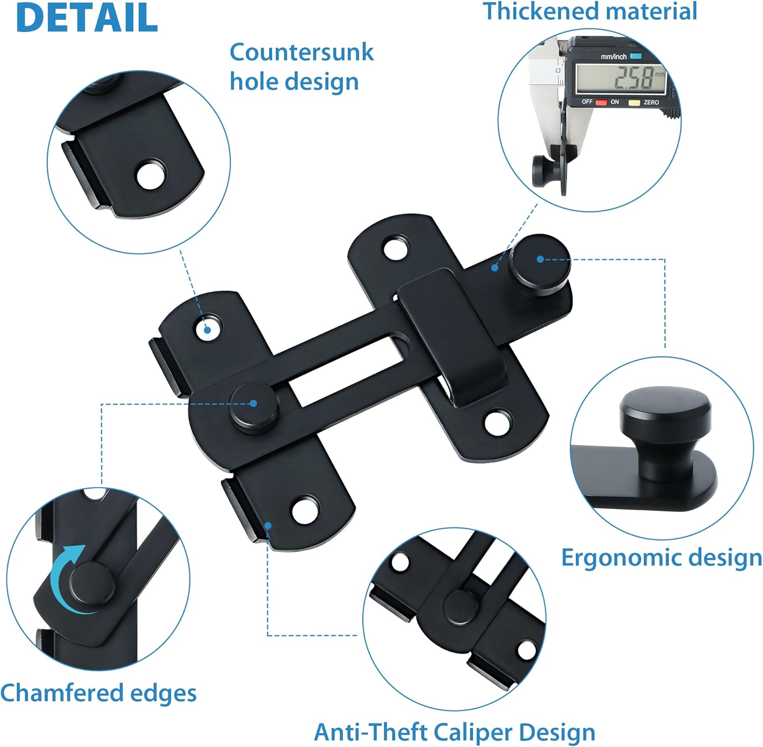Alise 2Pcs Flip Latch Gate Latches, 4 inch Heavy Duty SUS304 Stainless Steel Gate Hardware,Safety Door Lock for Barn Wood Fence, Sliding French Doors. Matte Black MS9500B-2P
