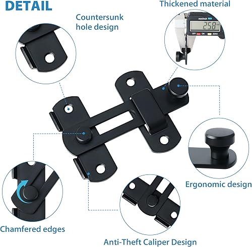 Miniatura 2 de Alise 2 pestillos de puerta abatibles, herrajes de puerta de acero inoxidable SUS304 de 4 pulgadas, cerradura de puerta de seguridad para valla de