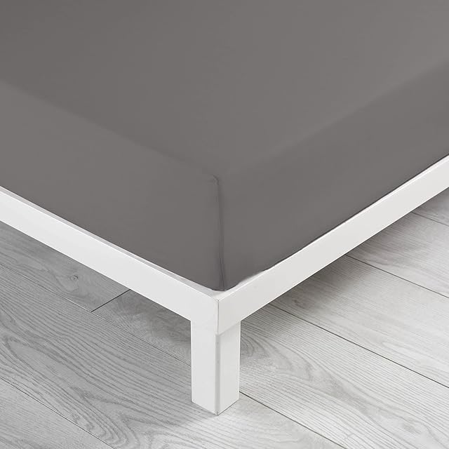 DOUCEUR D'INTERIEUR Fitted Sheet 160/200 UNI GRIS Souris 57 Yarns