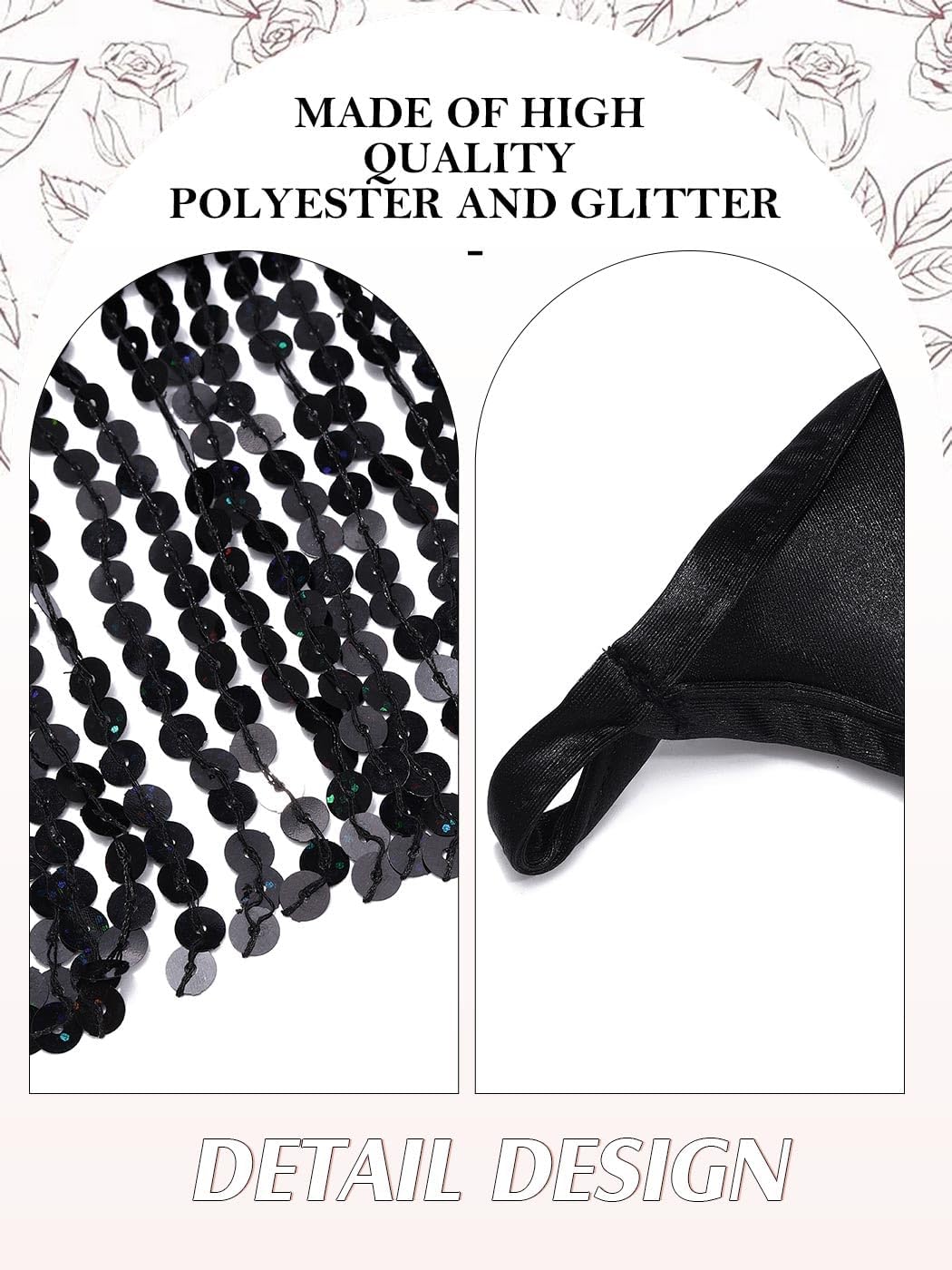 Fringe Sequin Long Gloves Fingerless 1920s Tassel Glitter Gloves for Women (black) - Image 3