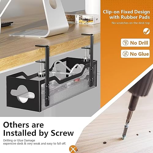 Miniatura 3 de Paquete de 2 bandejas para organizar cables debajo del escritorio, organizador de cables de 13.38 pulgadas sin taladros, organizador de cables de