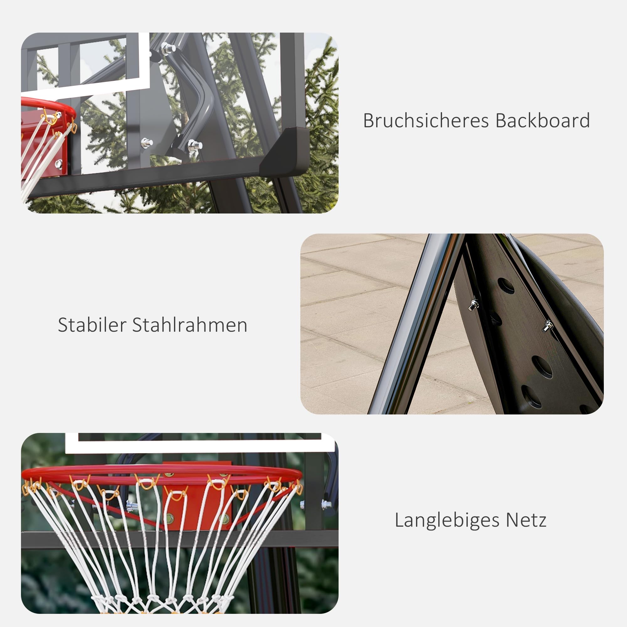 SPORTNOW Basketballkorb Outdoor Basketballständer mit Rollen 107x70cm Rückwand, Mobiler Basketballkorb mit Ständer, verstellbare Korbhöhe 236-293 cm, Basketballanlage für Jugendliche Erwachsene