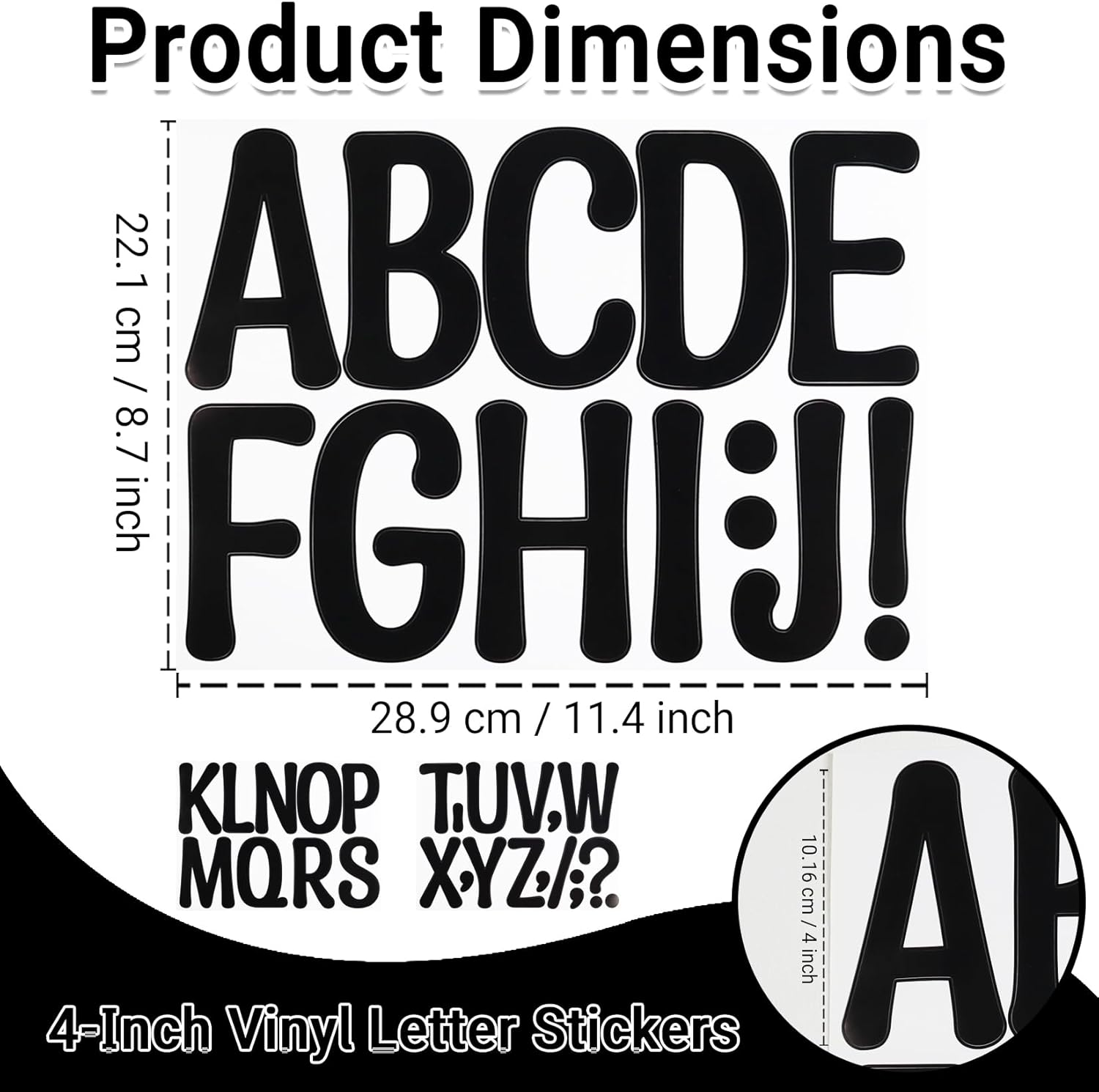 175 Pieces 4 Inch Letter Sticker, Self-Adhesive Waterproof & Tear-Resistant Large Capital Alphabet Stickers for Mailbox,Outdoor,Garden and Office - Black