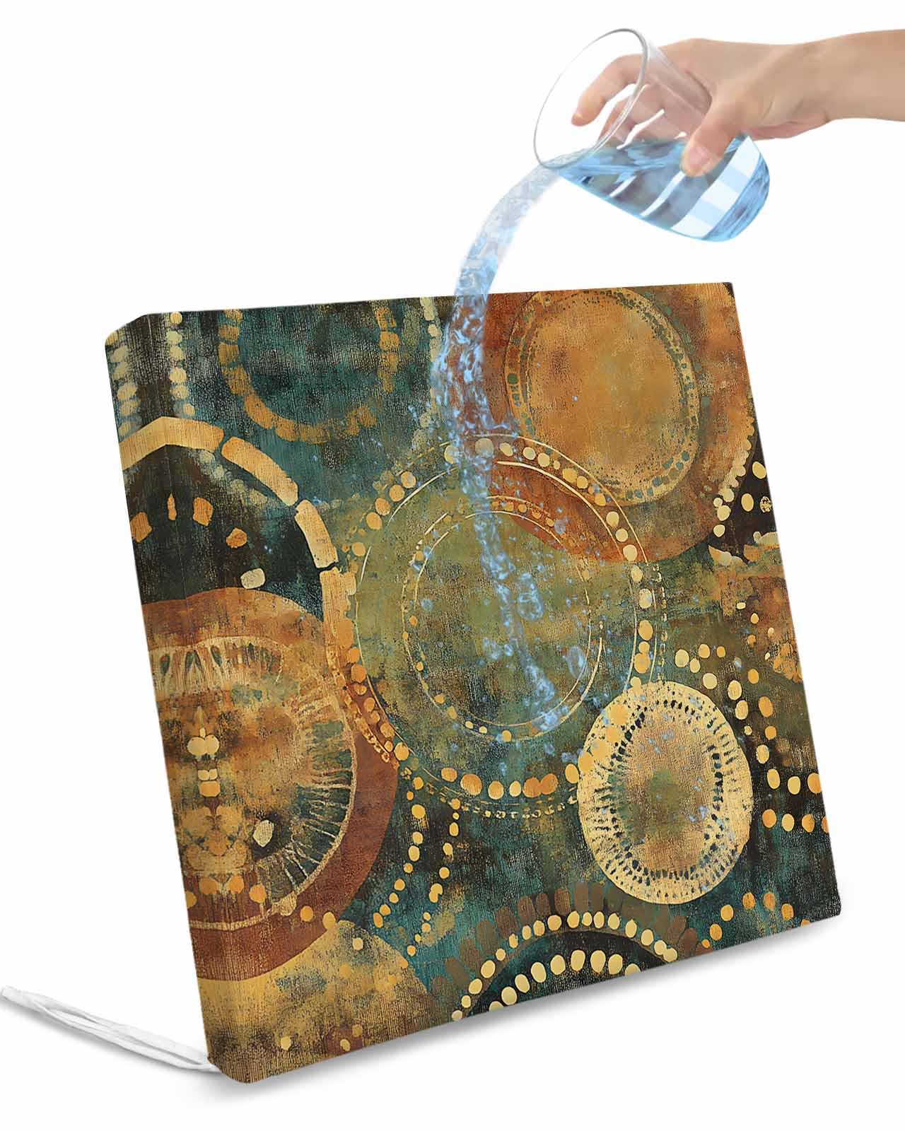 2 Pack Vintage Geometric Waterproof Cushion Covers with Ties, Outdoor Patio Chaise Lounge Chair Seat Cushion Slip Covers Replacement(Only Cover) Watercolor Abstract Art 22